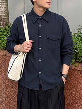 Men's Japanese Streetwear City Boy Oversized Boxy Cropped Utility Button-Up Shirt SKUL78182