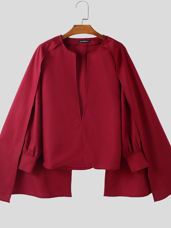 Men's Cape Patchwork Hollow Long Sleeve Shirt SKUL41719