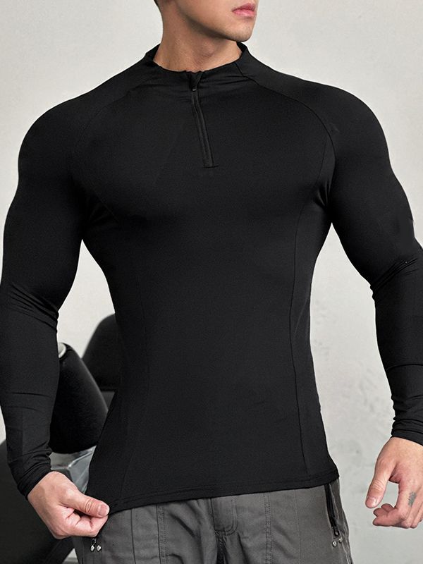 Men's Solid Color Zip Long Sleeve T Shirt SKUL35283