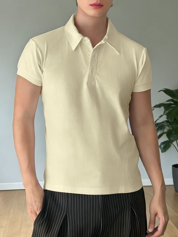 Men's Solid Color Collar Short Sleeve Shirt SKUL45399
