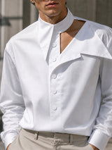 Men's Early Autumn Urban Casual Deconstructed Cutout Pullover Long Sleeve Cutout Collar Shirt SKUL80472