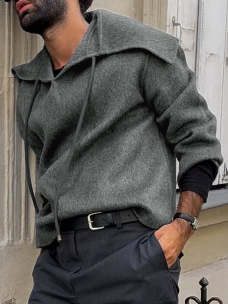 Men's Solid Color Sailor Collar Pullover Long Sleeve Hoodie SKUL47683