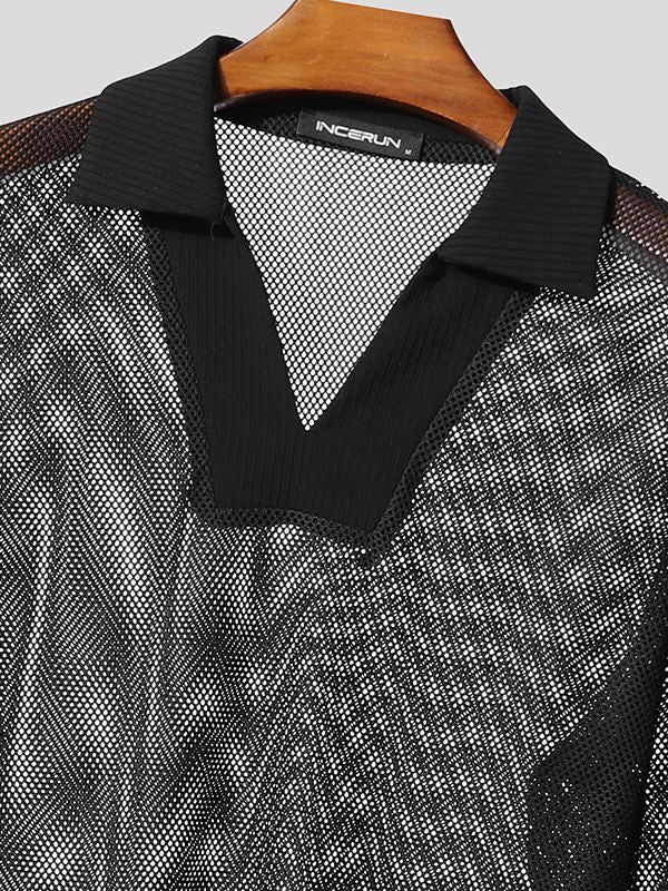 Men's Sheer Mesh Long Sleeve Shirt SKUL46258