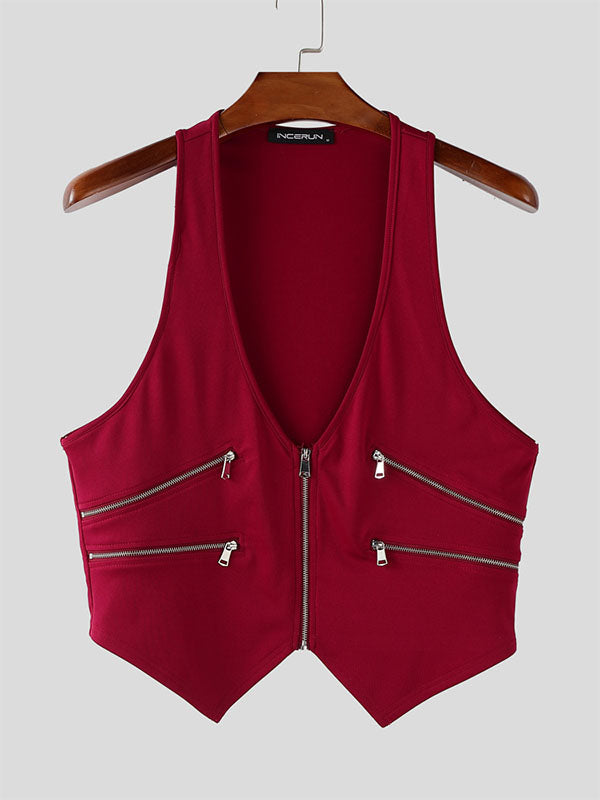 Men's Knit Halter Zip Cropped Tank SKUL21057