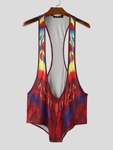 Men's Flame Print Hollow Out Bodysuit SKUL22219