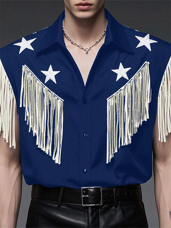 Mens Fringe Patchwork Star Embroidery Shirt SKUL06519