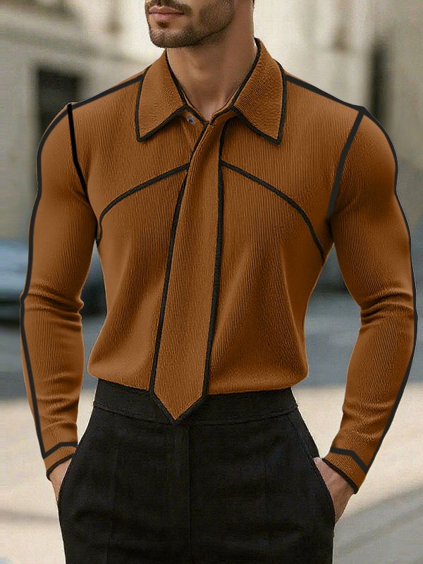 Men's Colorblock Texture Long Sleeve Shirt SKUL29721