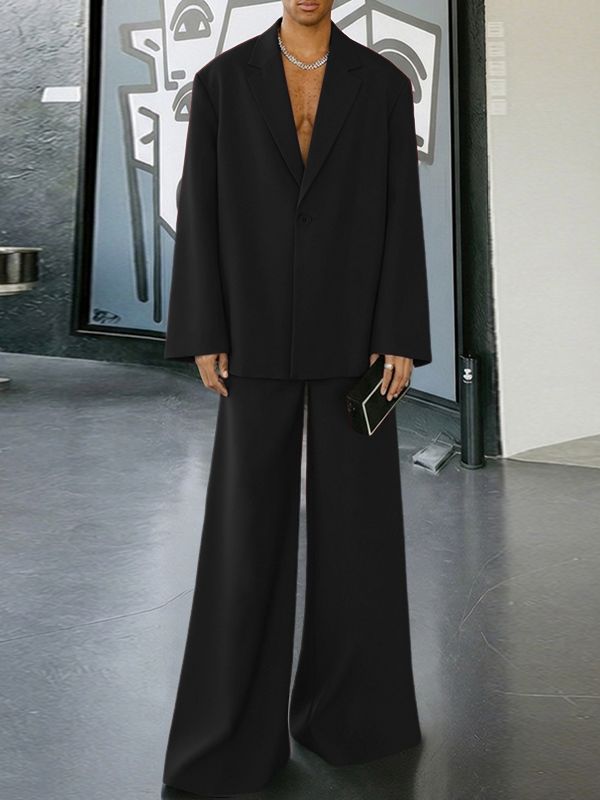 Men's Solid Color Loose Casual Two Pieces Outfit SKUL50004