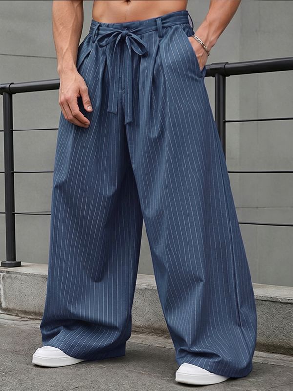 Men's High-Street Japanese Harajuku Pinstripe Wide-Leg Pant SKUL75700