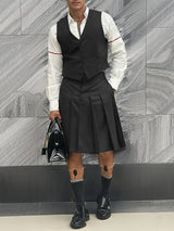 Men's Solid Color Pleated Skirt Two Pieces Outfit SKUL41268