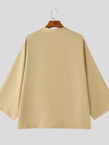 Men's Solid Color Deep V-Neck 3/4 Length Sleeve Shirt SKUL51929