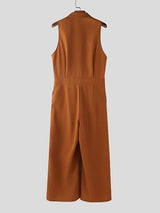 Men's Solid Color Loose V Neck Jumpsuit SKUL50580