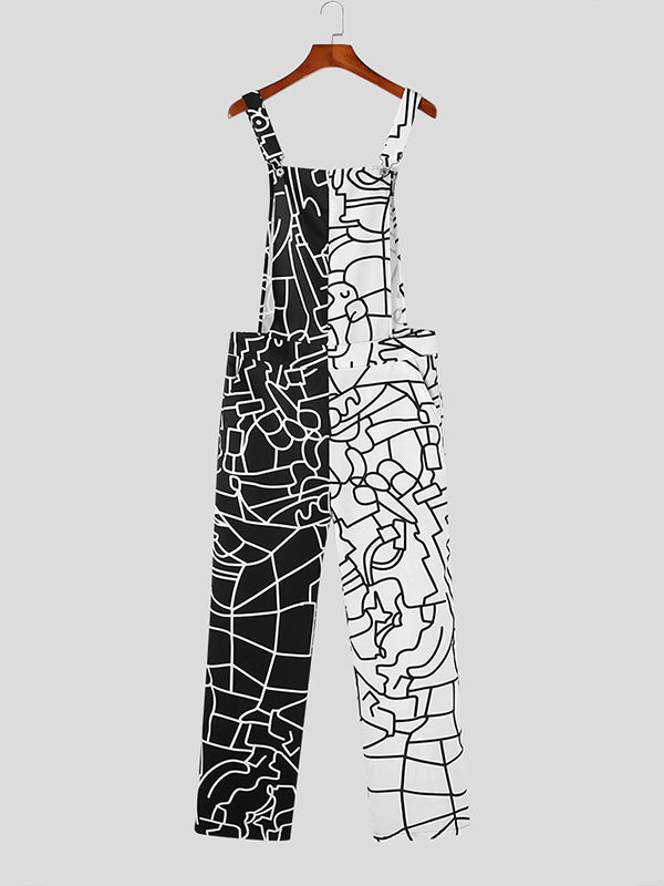 Mens Abstract Print Contrast Patchwork Overall SKUK03406