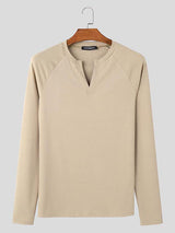 Mens Solid Color Textured Long Sleeve T-Shirt SKUK95633