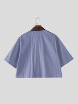 Men's Striped Utility Cropped Short Sleeve Shirt SKUL58669