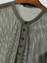 Men's Sheer Mesh Half Placket Long Sleeve T-shirt SKUL48015