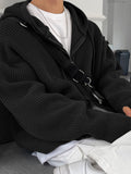 Mens Rib-Knit Double Zip Hooded Jacket SKUK29959