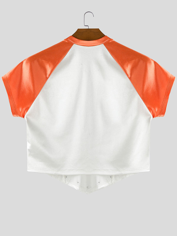 Men's Number Print Lace Patchwork Cropped Short Sleeve T-Shirt SKUL22793