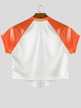 Men's Number Print Lace Patchwork Cropped Short Sleeve T-Shirt SKUL22793