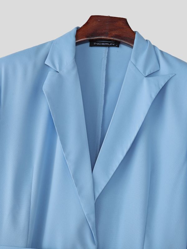 Men's Irregular Pleated Hem Color Block Long Sleeve Blazer SKUL36526