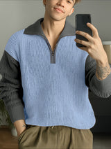 Men's Contrast Knit Half Zip Long Sleeve Sweater SKUL30271