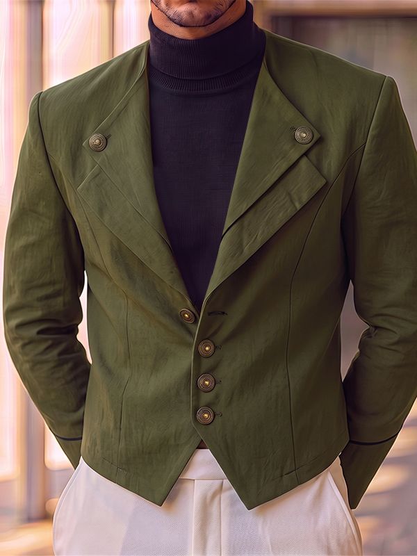 Men's Avant-Garde Cocktail Party Contrast Piping Detail Multi Button Waist Length Long Sleeve Lapel Collar Blazer SKUL81725