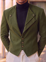Men's Avant-Garde Cocktail Party Contrast Piping Detail Multi Button Waist Length Long Sleeve Lapel Collar Blazer SKUL81725
