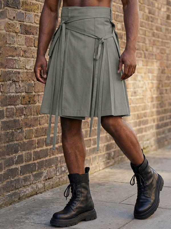 Men's Multi-Strap Cargo Aesthetic Pleated Wrap Skirt SKUL60271