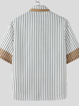 Men's Color Block Striped Tie Short Sleeve Shirt SKUL31818