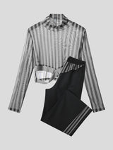Men's Sheer Striped Cropped Two Pieces Outfit SKUL25950
