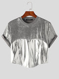 Mens Metallic Patchwork Short Sleeve Cropped T-Shirt SKUK05975