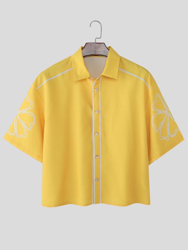 Men's Modern Graphic Line-Art Flower Cropped Shirt SKUL52630