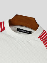 Men's Clean Fit Contrast Stripe Raglan Sleeve Muscle Knit T-shirt SKUL77515