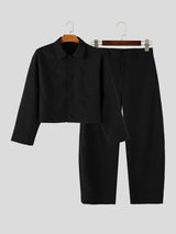 Men's Clean Fit Gallery Turn Down Collar Cropped Length Two Pieces Outfit SKUL82409