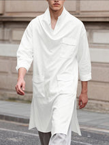 Men's 3D Pocket Draped Neck 3/4 Length Sleeve Shirt SKUL53234