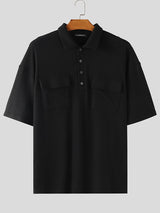 Men's Solid Color Knit Double Pocket Short Sleeve Shirt SKUL21109
