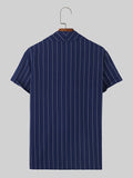 Mens Striped Lapel Short Sleeve Shirt SKUK51151