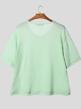 Men's Solid Color Textured Semi Sheer Short Sleeve T-shirt SKUL54745