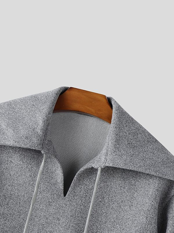 Men's Solid Color Sailor Collar Pullover Long Sleeve Hoodie SKUL47683