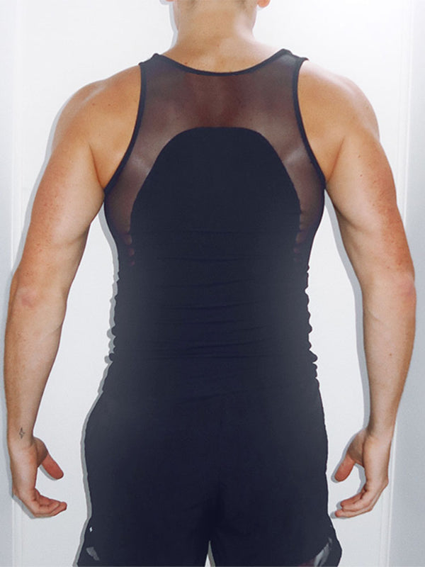 Men's Sheer Mesh Patchwork Two Pieces Outfit SKUL22474