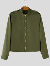 Men's Smart-Casual Military-Inspired Mandarin Collar Slim Fit Shirt SKUL77983