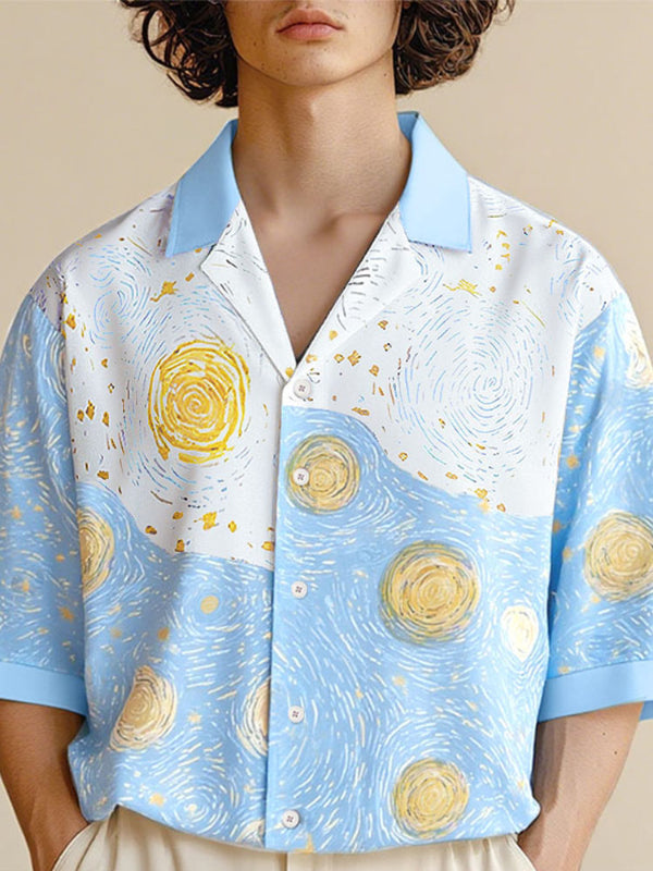 Men's Abstract Oil Painting Print Short Sleeve Shirt SKUL22786