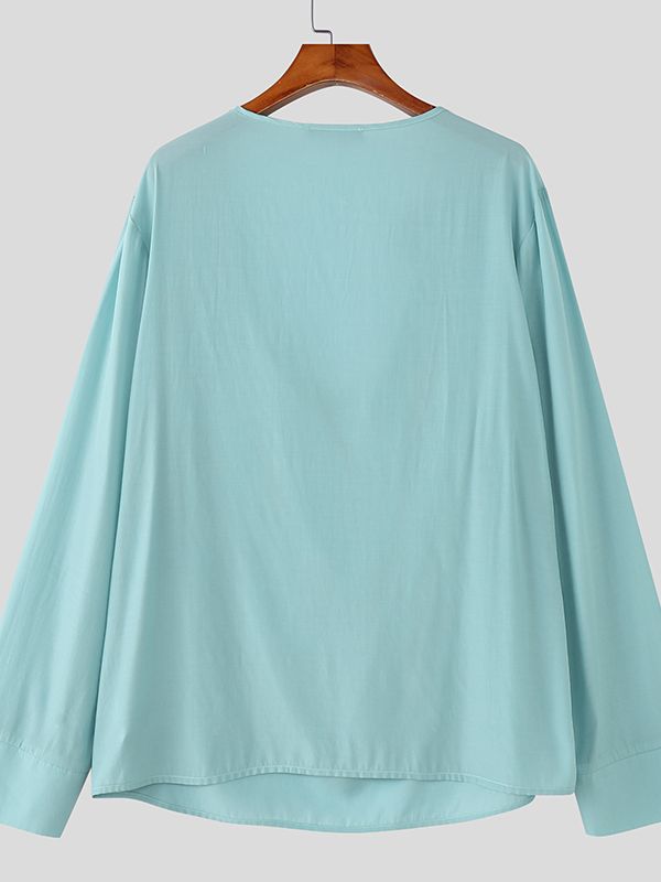 Men's Solid Color V Neck Long Sleeve T-shirt SKUL51933