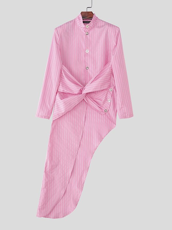 Men's Striped Asymmetrical Hem Long Sleeve Blazer SKUL33050