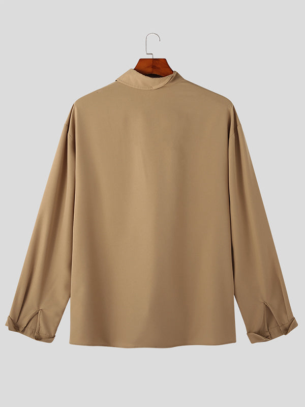 Mens Oblique Button Design Irregular Solid Shirt SKUK08357
