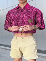 Men's Leopard Print Cropped Short Sleeve Shirt SKUL57156