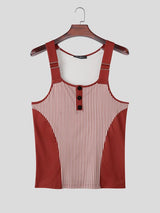 Men's Vintage Striped Color Block Buckle Strap Square Neck Fit Tank SKUL73602