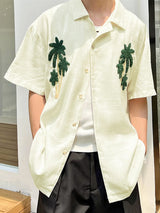 Mens Palm Tree Embroidered Short Sleeve Shirt SKUL14067