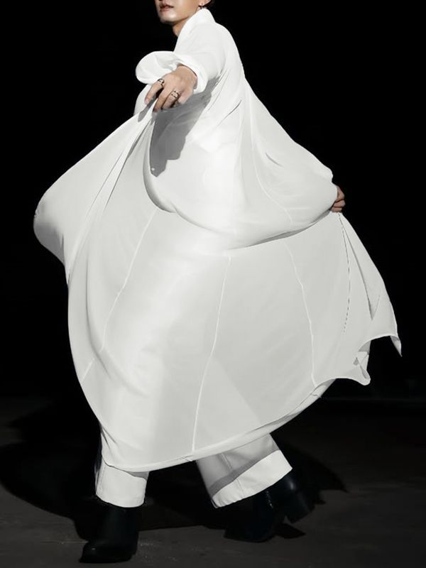 Men's Cape Patchwork Panel Semi Sheer Long Sleeve Shirt SKUL45327