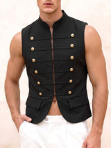 Men's Vintage Steampunk Military Hussar Stand Collar Sleeveless Waistcoat SKUL76355
